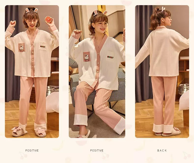 Home Ladys Pajamas Sets Sleepwear Cotton Pants Nightwear